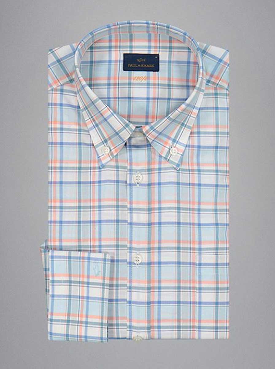 Paul & Shark - Multi Check 120/2 Cotton Light Blue Shirt