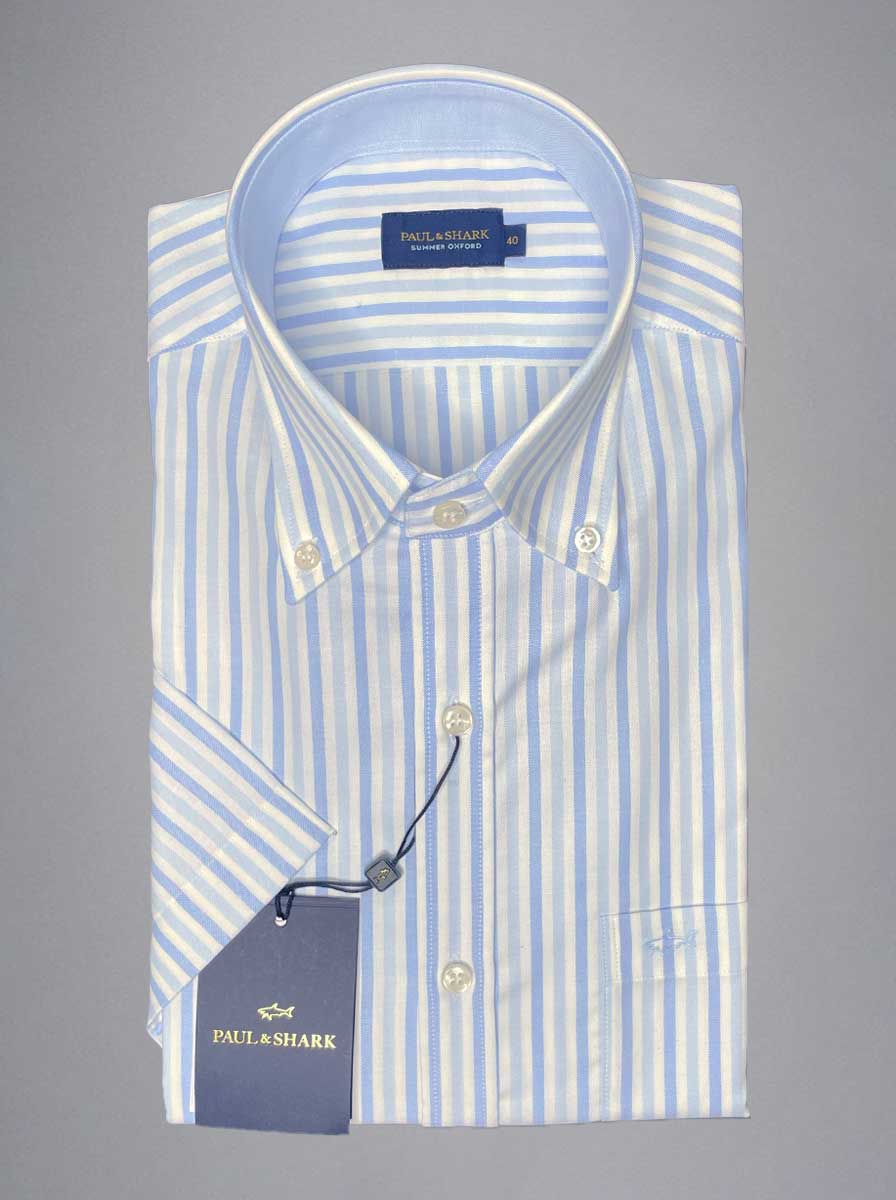 Paul & Shark - Multi Stripe Cotton Blue Short Sleeve Shirt