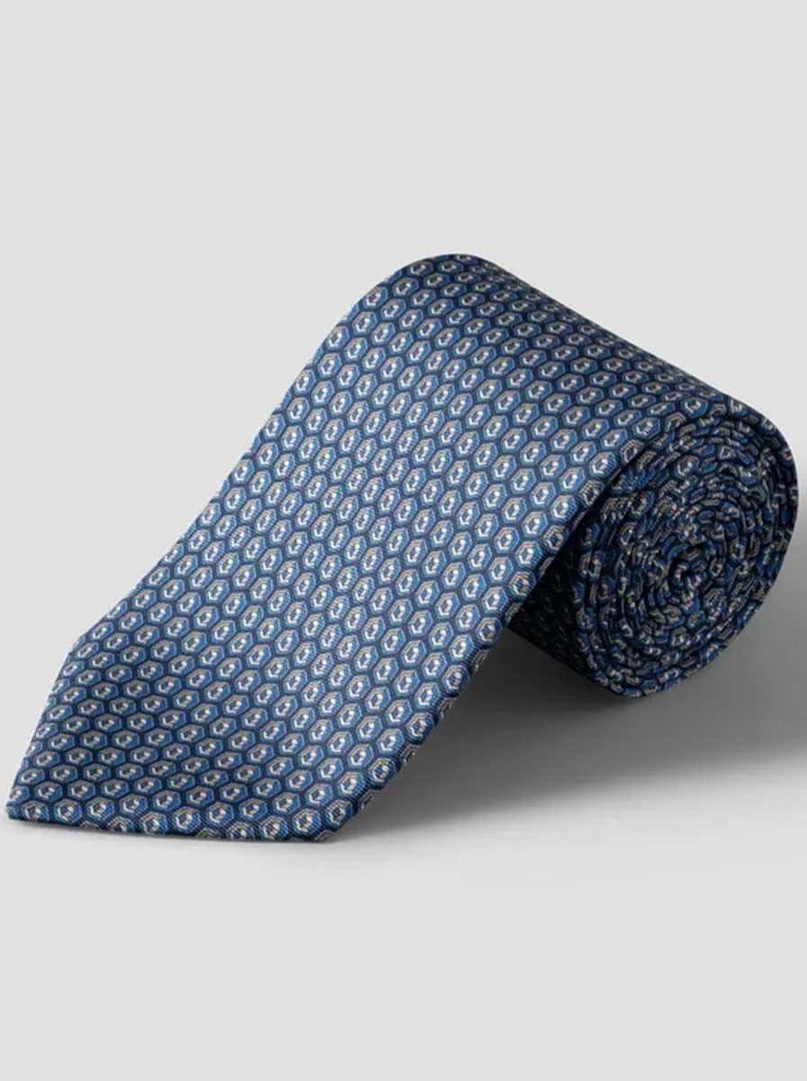 Eton Ties Eton - Geometric Printed Blue Silk Tie