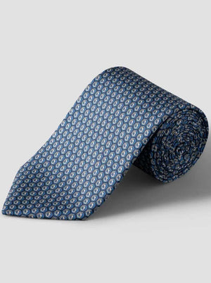 Eton Ties Eton - Geometric Printed Blue Silk Tie