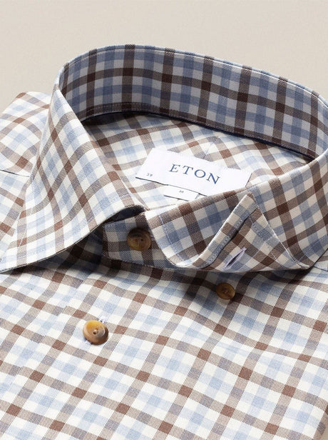Eton Shirts Eton - Checks Flanell Shirt - Brown & Blue On White