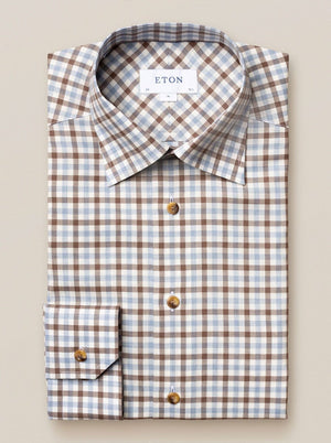 Eton Shirts Eton - Checks Flanell Shirt - Brown & Blue On White