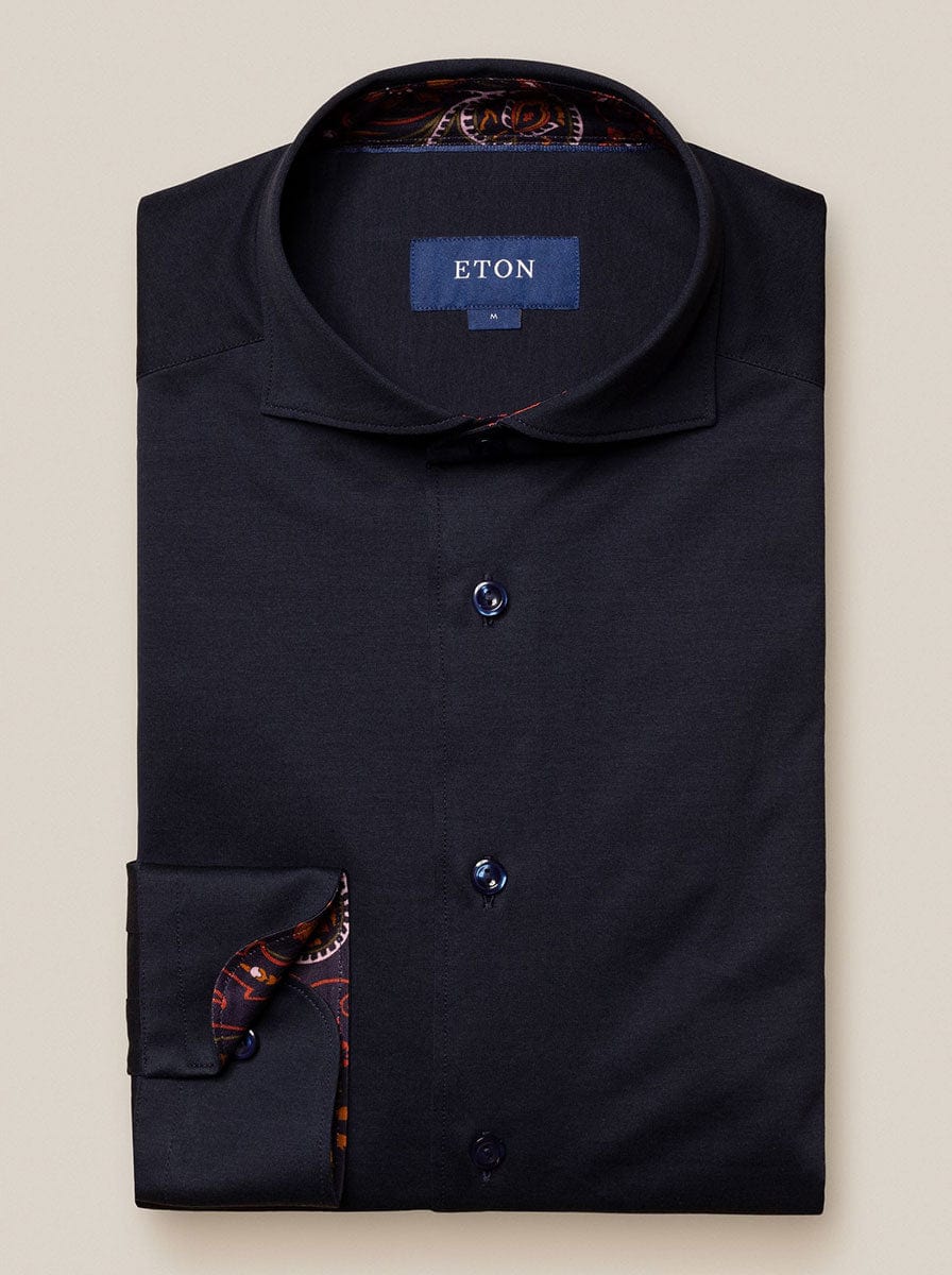 Navy Paisley Print Jersey Shirt - Eton