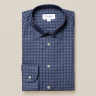 Eton Shirts Eton -  Mid Blue Check Oxford Button Under Shirt