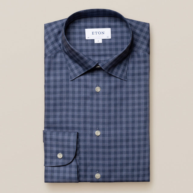 Eton Shirts Eton -  Mid Blue Check Oxford Button Under Shirt