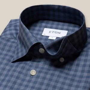 Eton Shirts Eton -  Mid Blue Check Oxford Button Under Shirt