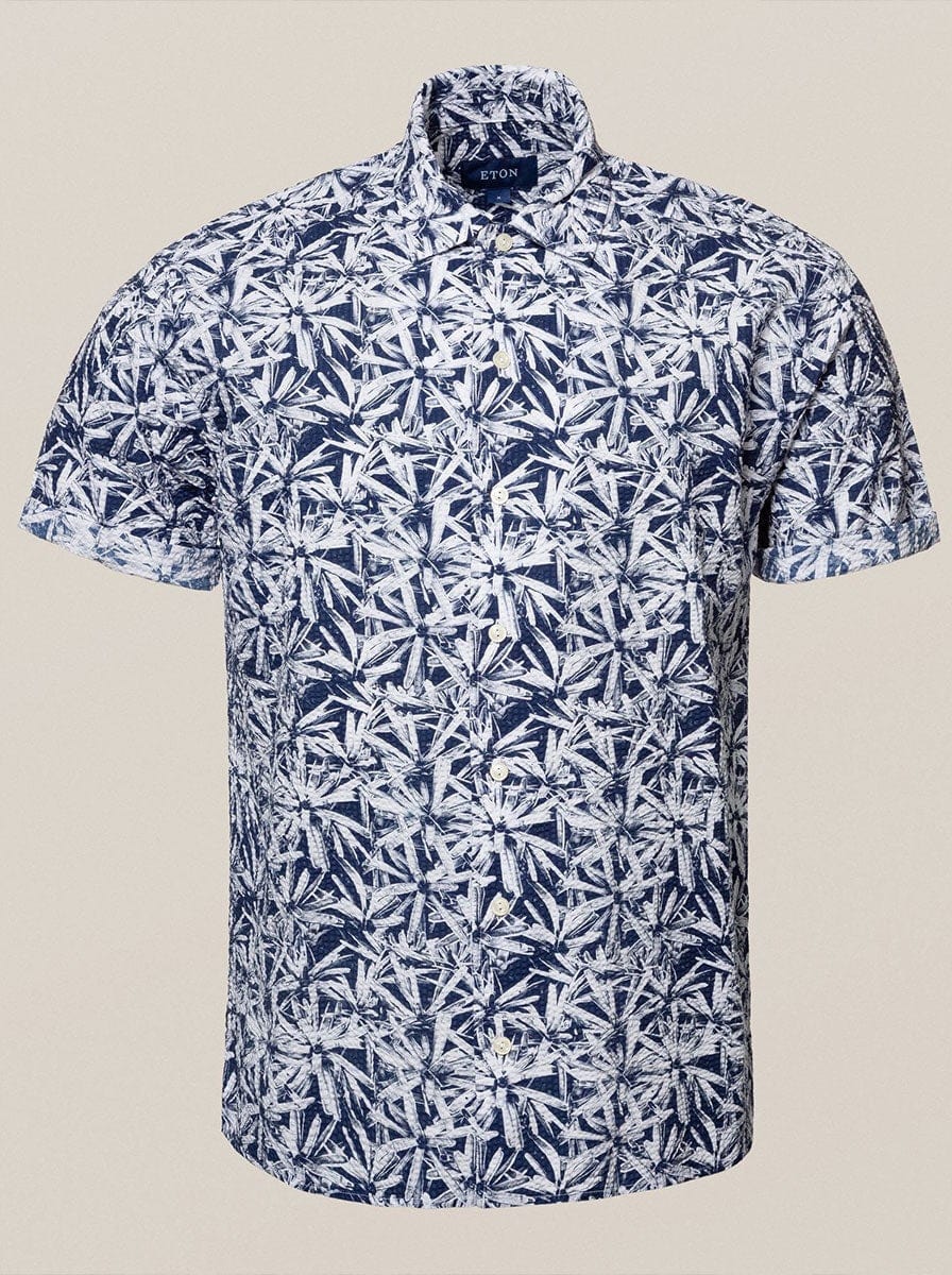Eton Shirts Eton - Palm Print Short Sleeve Shirt