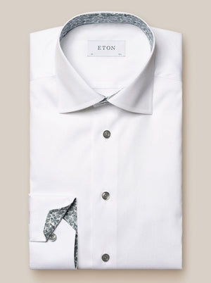 Eton Shirts Eton - Signature Poplin Shirt - Floral Contrast Details