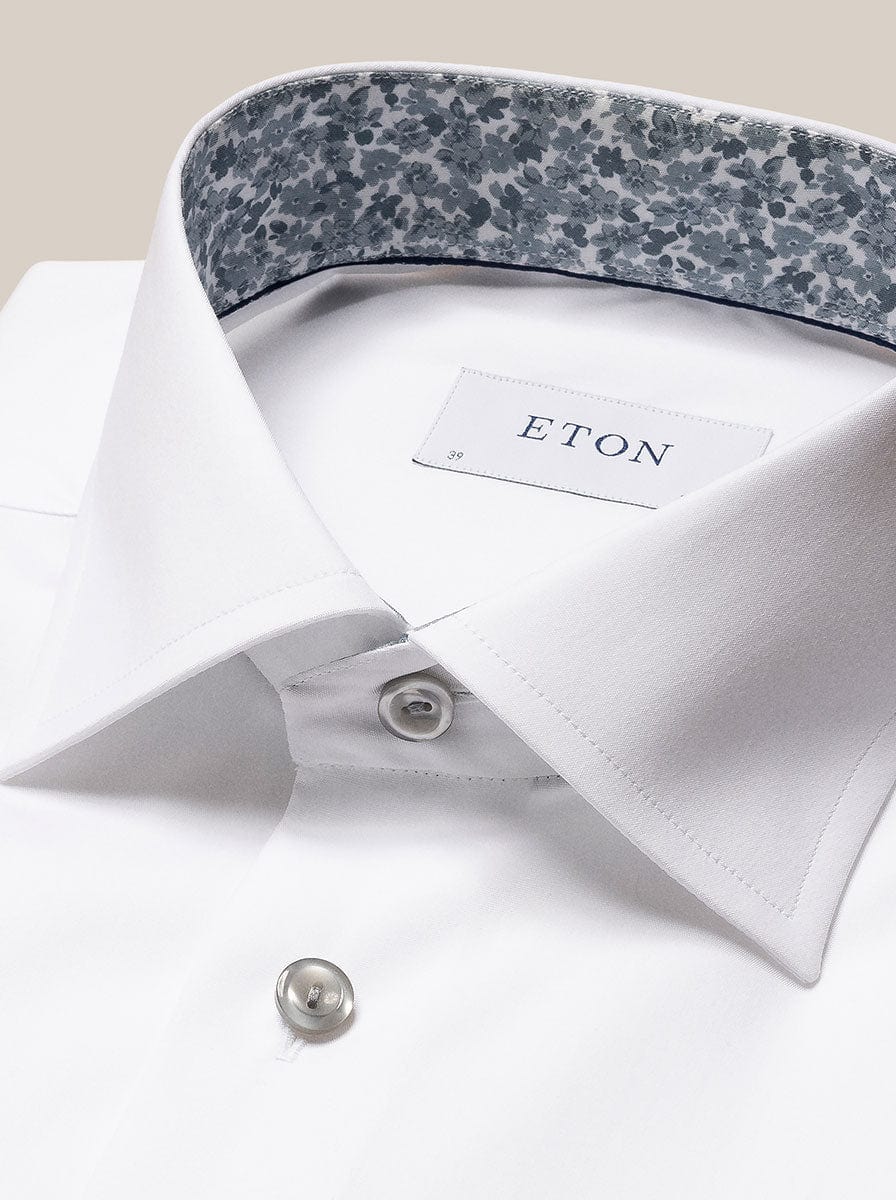 Eton Shirts Eton - Signature Poplin Shirt - Floral Contrast Details