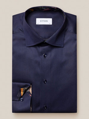 Eton Shirts Eton - Signature Twill Shirt - Floral Contrast Details