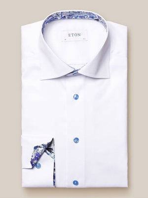 Eton Shirts Eton - Signature Twill Shirt - Floral Contrast Details