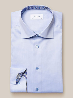 Eton Shirts Eton - Signature Twill Shirt - Floral Contrast Details