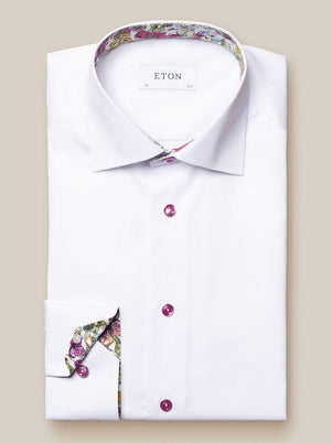 Eton Shirts Eton - Signature Twill Shirt - Floral Contrast Details