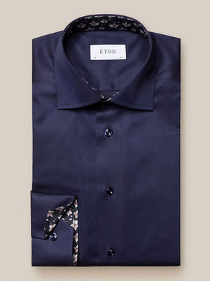 Eton Shirts Eton - Signature Twill Shirt - Floral Contrast Details