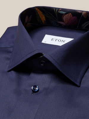 Eton Shirts Eton - Signature Twill Shirt - Floral Contrast Details