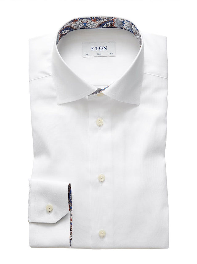 Eton Shirts Eton - Signature Twill Shirt w/ Paisley Trim - White