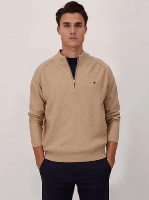 Fynch Hatton Knitwear & Jumpers Fynch Hatton - Structured Cotton Half Zip Mock Neck Jumper