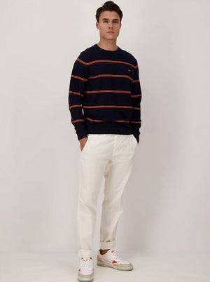 Fynch Hatton Knitwear & Jumpers Fynch Hatton - Summer Cotton Crew Neck Striped Jumper