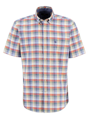 Fynch Hatton Shirts Fynch Hatton - Cotton Slub Check Button Down Short Sleeve Shirt