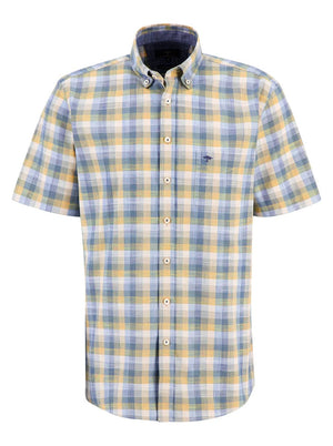 Fynch Hatton Shirts Fynch Hatton - Cotton Slub Check Button Down Short Sleeve Shirt