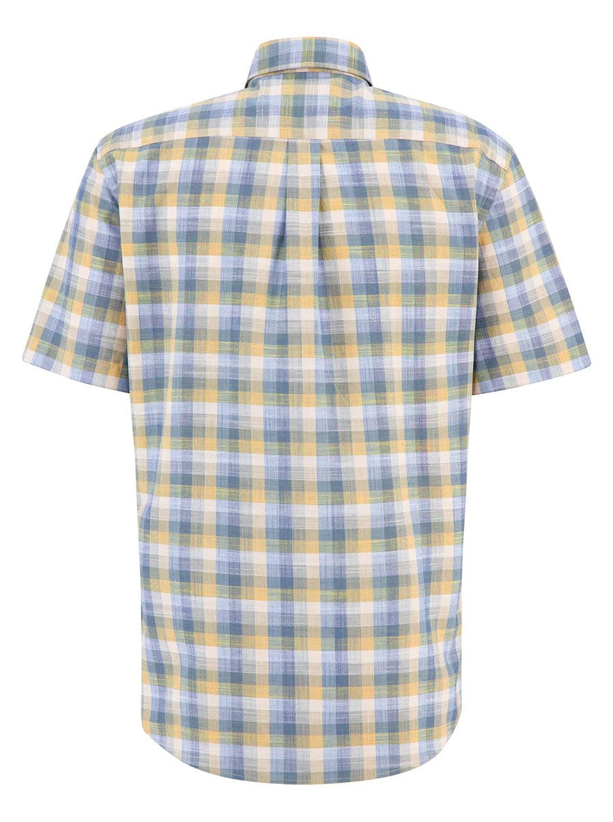 Fynch Hatton Shirts Fynch Hatton - Cotton Slub Check Button Down Short Sleeve Shirt