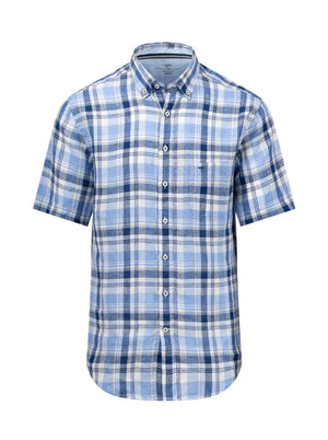 Fynch Hatton Shirts Fynch Hatton - Linen Check Button Down Short Sleeve Shirt