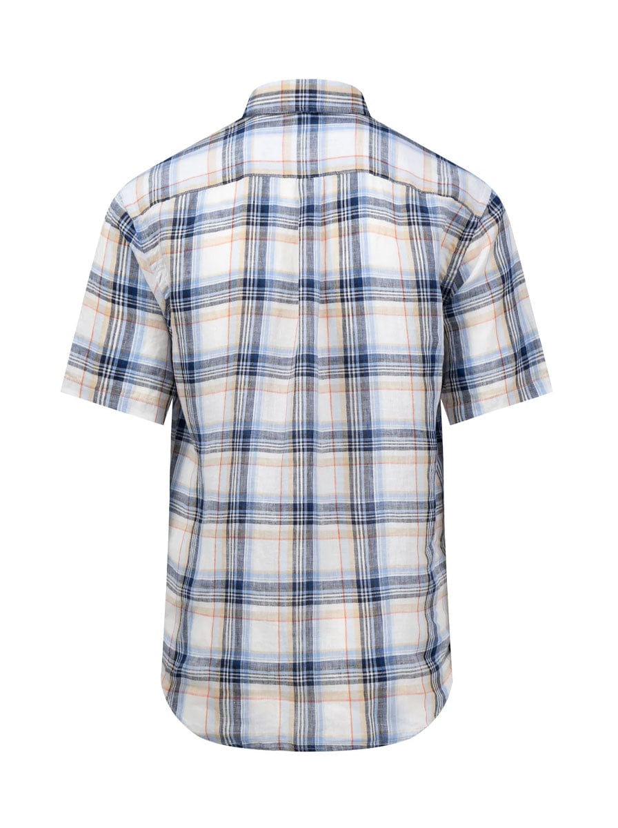 Fynch Hatton Shirts Fynch Hatton - Linen Check Button Down Short Sleeve Shirt
