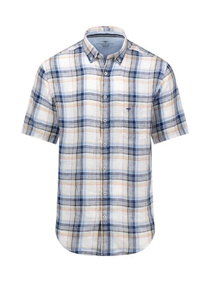 Fynch Hatton Shirts Fynch Hatton - Linen Check Button Down Short Sleeve Shirt