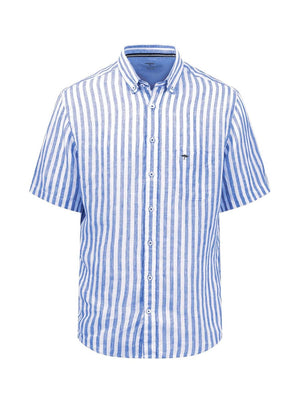 Fynch Hatton Shirts Fynch Hatton - Linen Stripe Button Down Short Sleeve Shirt