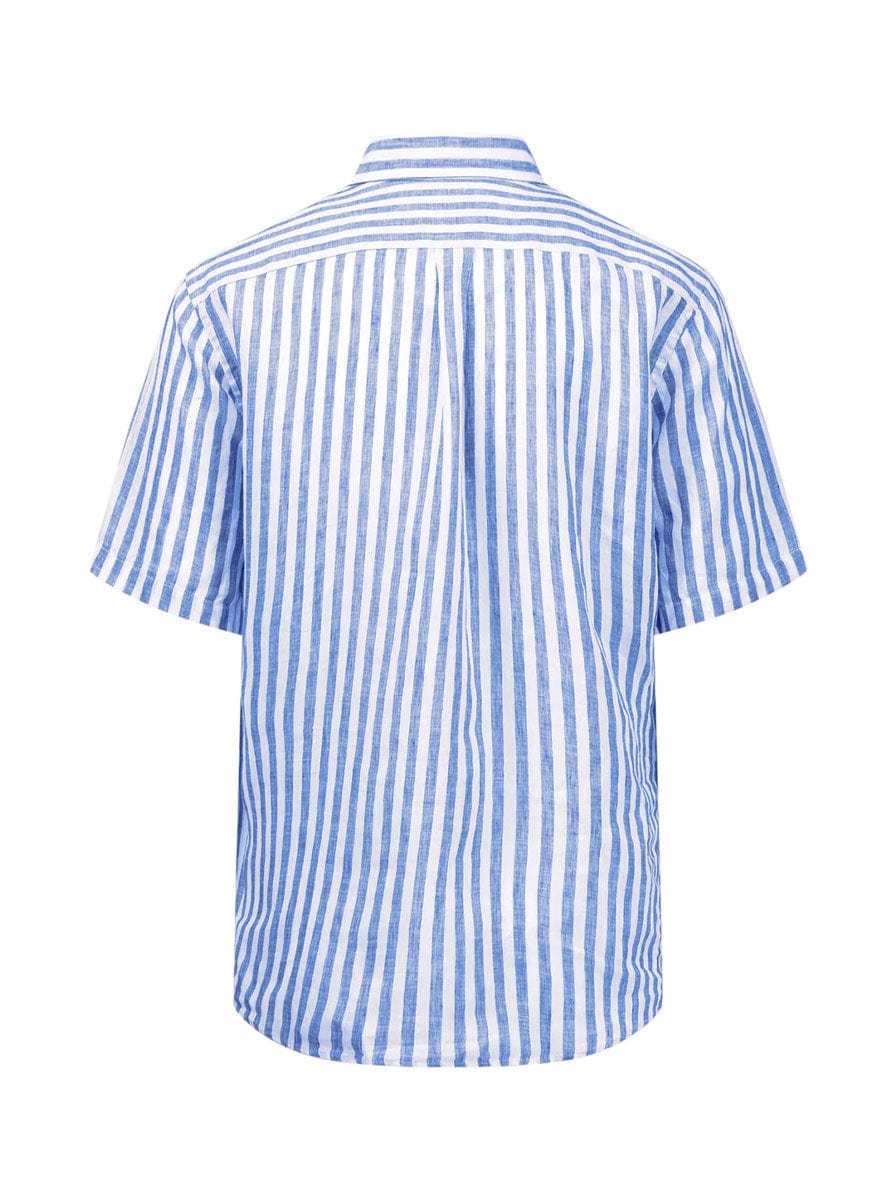 Fynch Hatton Shirts Fynch Hatton - Linen Stripe Button Down Short Sleeve Shirt