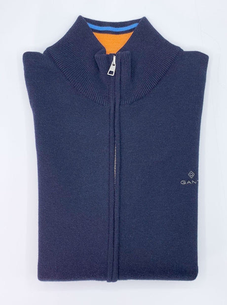 Gant Knitwear & Jumpers GANT - Mock Neck Double Faced Full Zip Sweater - Colour Evening Blue