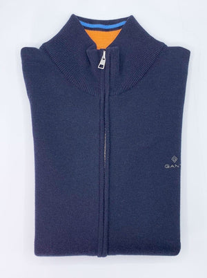 Gant Knitwear & Jumpers GANT - Mock Neck Double Faced Full Zip Sweater - Colour Evening Blue