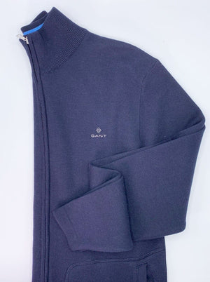 Gant Knitwear & Jumpers GANT - Mock Neck Double Faced Full Zip Sweater - Colour Evening Blue