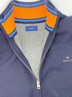 Gant Knitwear & Jumpers GANT - Mock Neck Double Faced Full Zip Sweater - Colour Evening Blue