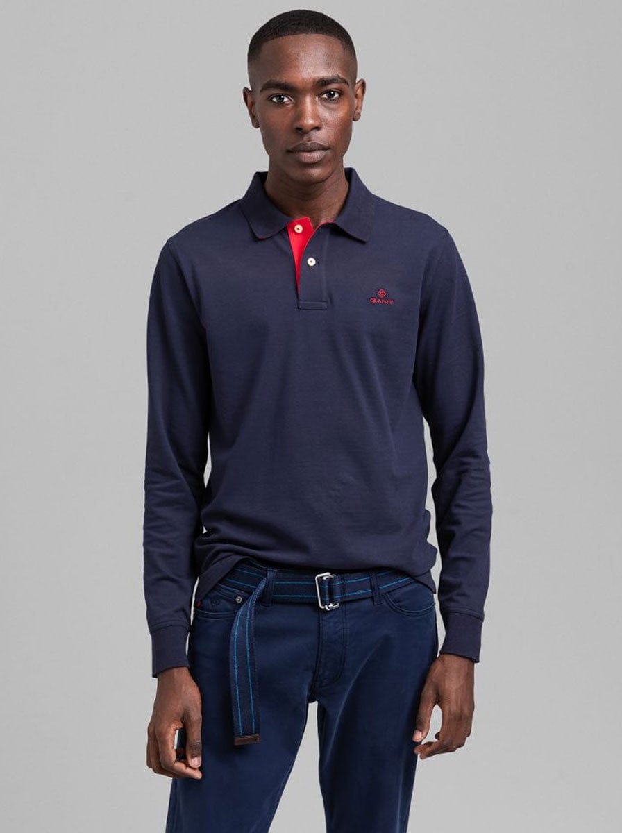 Gant Polo & T-Shirts GANT Contrast Collar Long Sleeve Piqué Polo Shirt - Colour Evening Blue