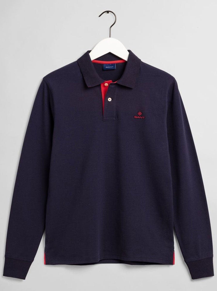 Gant Polo & T-Shirts GANT Contrast Collar Long Sleeve Piqué Polo Shirt - Colour Evening Blue