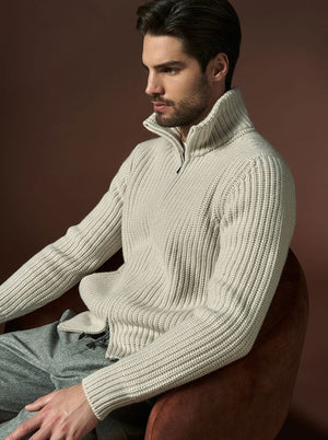 Gran Sasso Knitwear & Jumpers Gran Sasso - Full Zip Fisherman's Rib Cashmere/Wool Knit