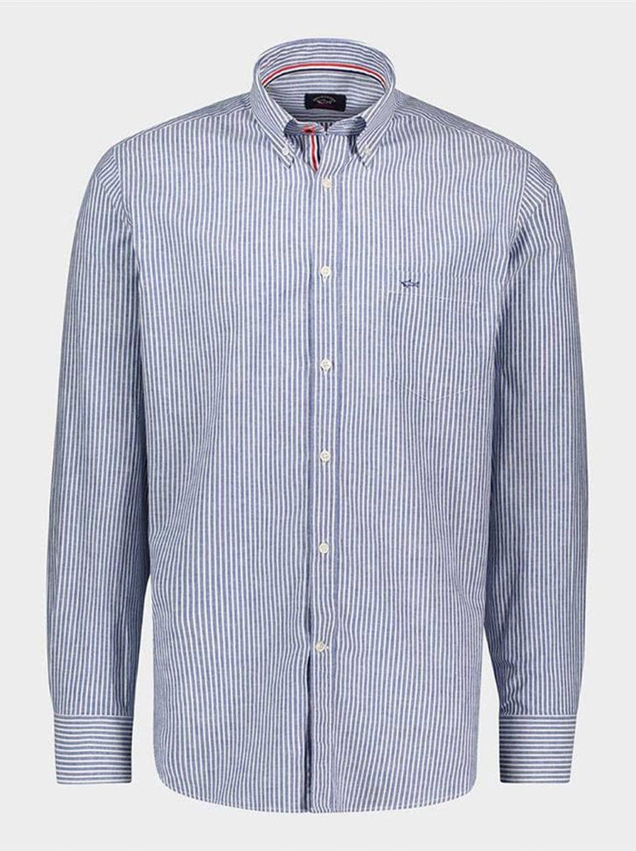 Paul & Shark Shirts Paul & Shark - Cotton Linen Striped Button-Down Collar Shirt